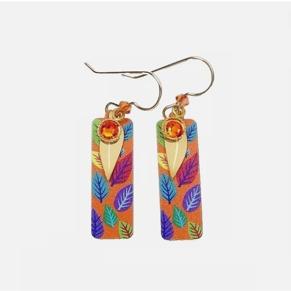 🧡 Adajio Multi-Color Fall Leaves with gold plated Leaf Earrings - Picture 2 of 4